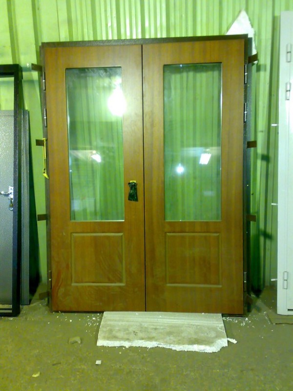 Дверь двойная с большими окнами из стеклопакетов
